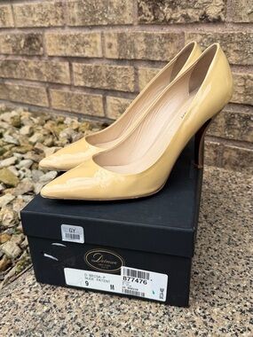 Delman Pale Yellow Patent Pointed-Toe Stilettos